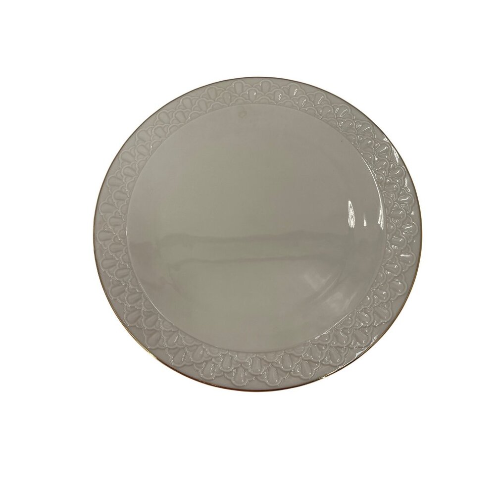 Lenox Jacquard Gold Cake Plate 10.5"‎ Embossed Leaf Design USA Fine China